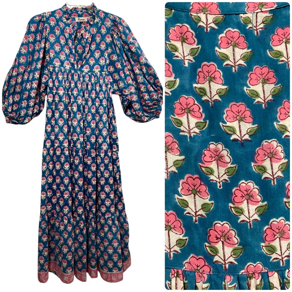 KARNI - Balloon Sleeve Floral Print Boho Maxi Dress - S